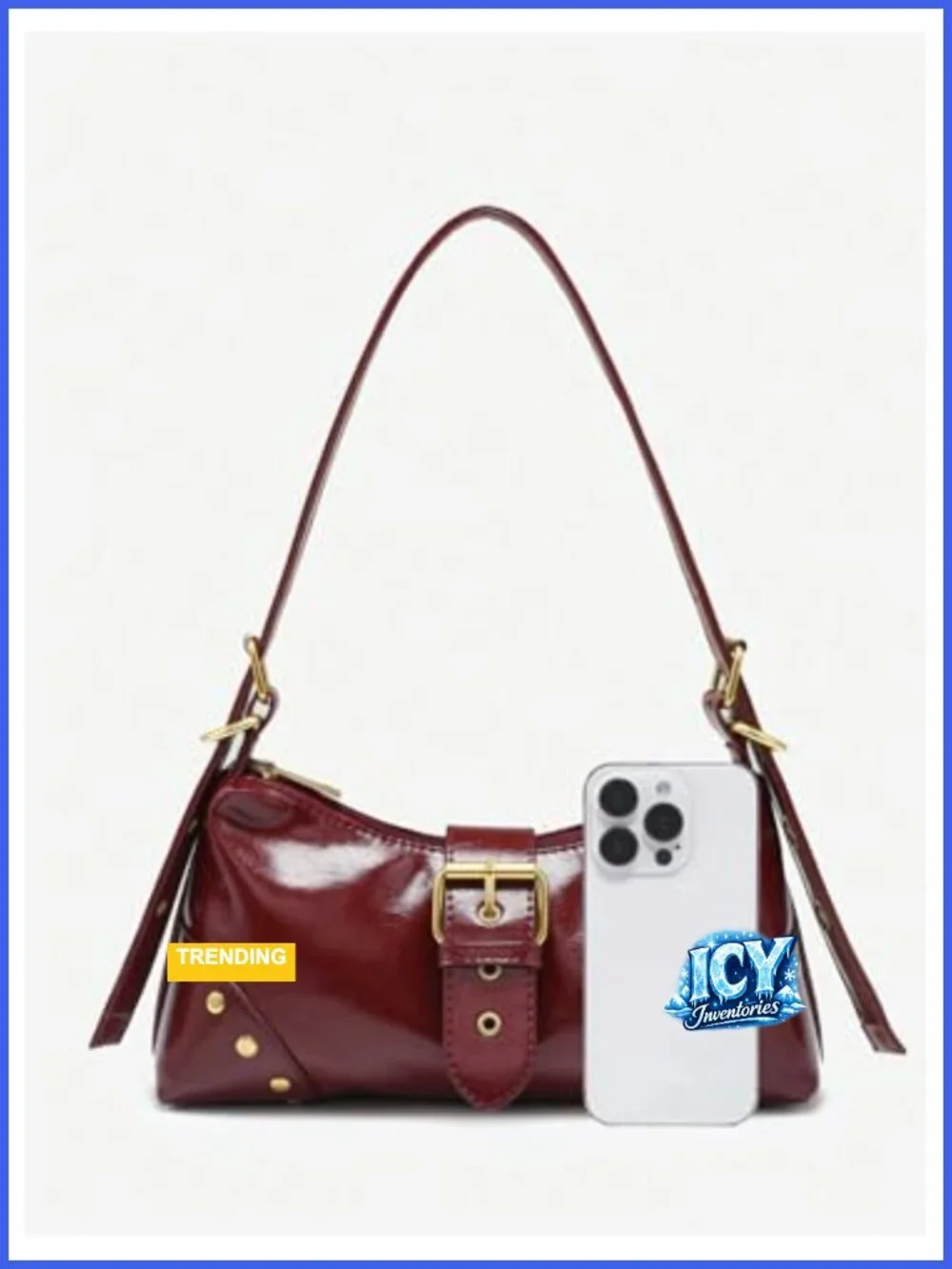 Y2K Leather Satchel Purse with Studs, Zipper Flap Closure